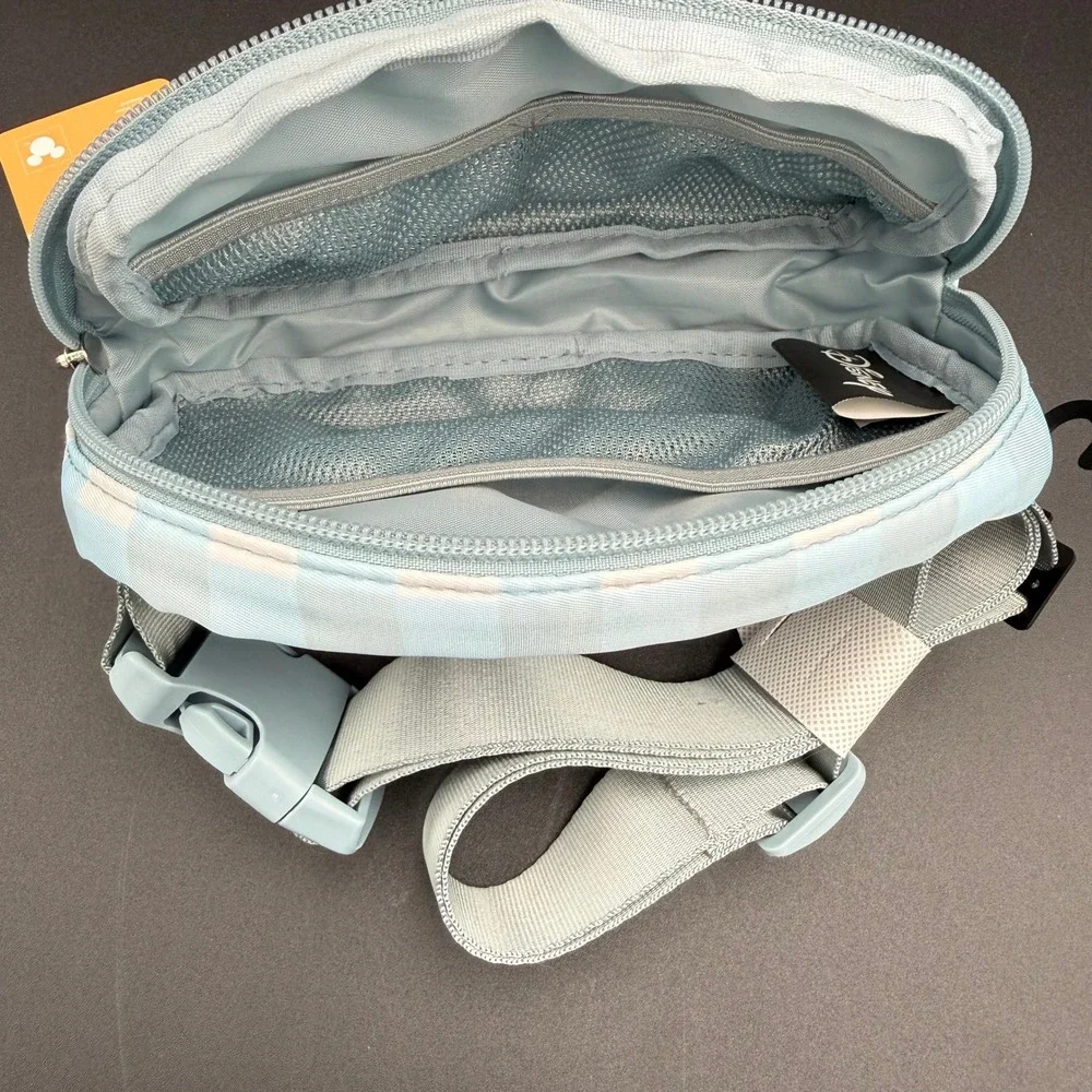 Disney Winnie Pooh Gingham Fanny Pack Blue White Bioworld Waist Bag Enamel Pin